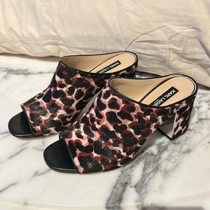 Karl Lagerfeld Paris Jensen Block Heel Mule Sandal leopard cowhide ECU sz 7
